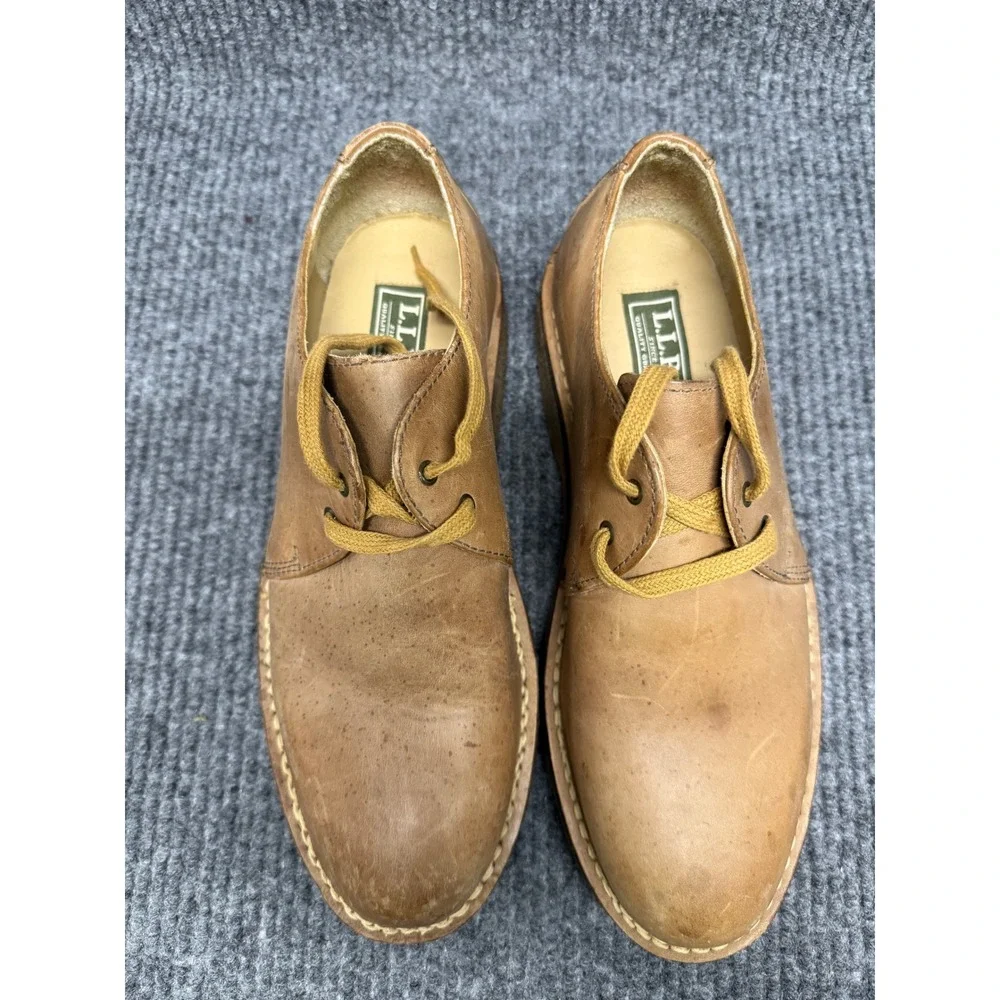 LL Bean‎ Mens Leather Oxford Shoes Tan Lace Up Low Top Made in USA Brown